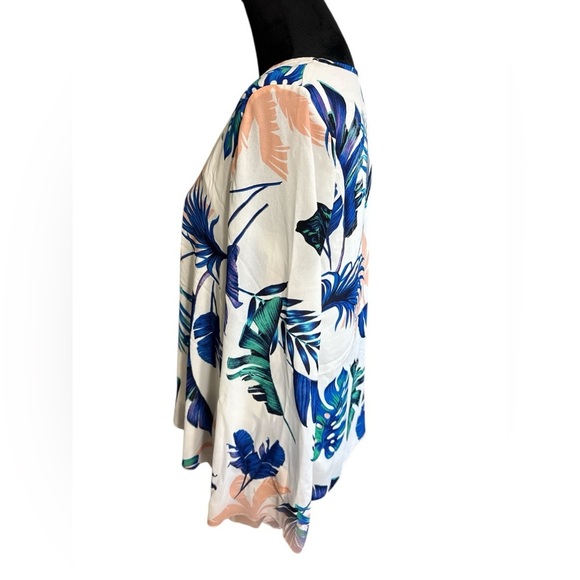 Peace Love Cake Tropical Leaf Print V-Neck Long Sleeve Blouse Small - Picture 6 of 7